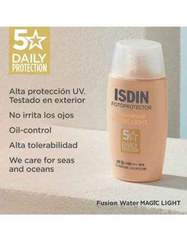 ISDIN Fusion Water MAGIC Color Claro SPF50 textura ligera