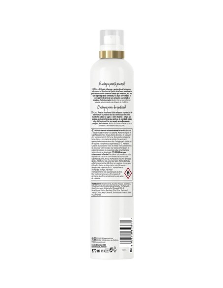 Laca Pantene Ultra Fuerte 370 ml: fijación total, sin residuos, perfecta para looks definidos.