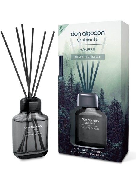 Mikado Ambientador Don Algodón Hombre Sándalo & Ámbar, fragancia oriental ambarada.