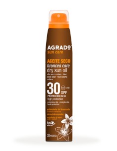 Aceite seco solar AGRADO SPF30 200 ml en bruma, activa la melanina y protege la piel.