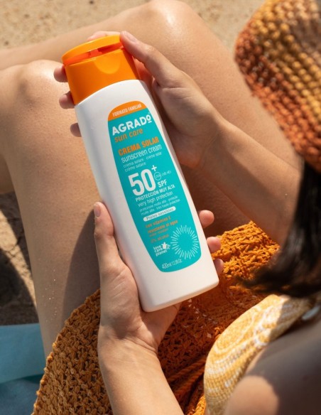 Protector Solar Hipoalergénico Agrado SPF50+ para Piel Sensible, 400ml, Sin Perfume