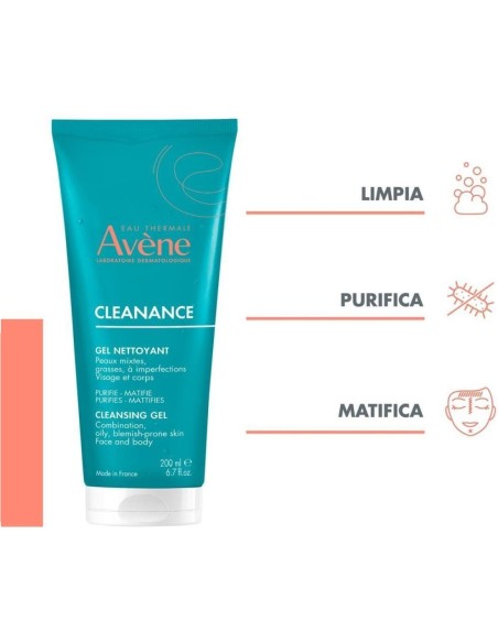 Avène Cleanance 200?ml, limpieza diaria para piel con imperfecciones y exceso de sebo.

