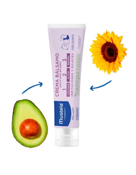 Crema Mustela 1·2·3 tubo 100?ml, alivia y repara la piel del bebé.