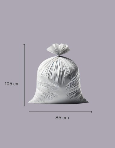 Sacos de basura 100L galga 150 en baja densidad recuperada, color blanco.