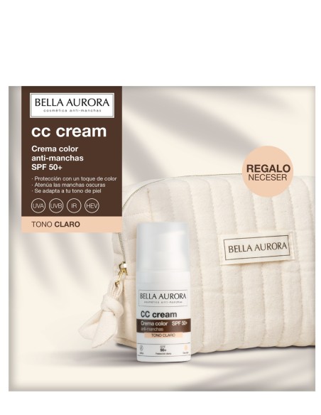 Bella Aurora CC Cream SPF50+ tono claro con neceser de regalo