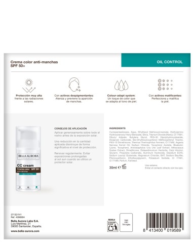 Crema con color Oil Free Bella Aurora SPF50 con regalo exclusivo

