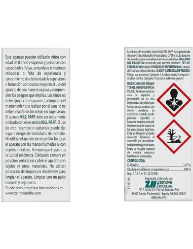 Kill Paff líquido anti-mosquitos sin perfume, 2 recambios para 90 noches

