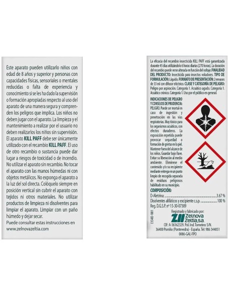 Kill Paff líquido anti-mosquitos sin perfume, 2 recambios para 90 noches

