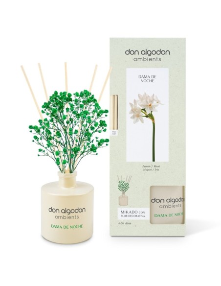 Ambientador Mikado Don Algodon Dama de Noche con flor.
