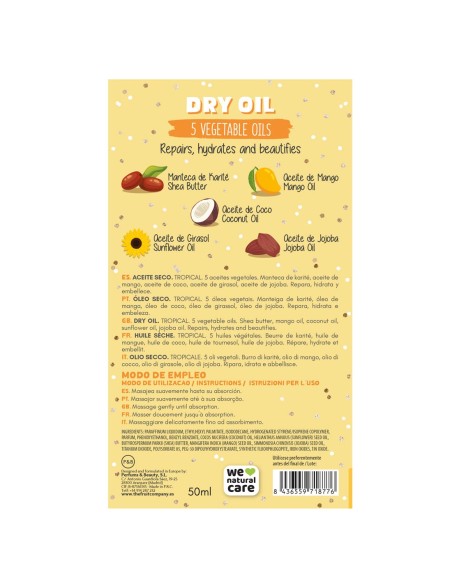 Aceite seco reparador Tropical The Fruit Company con aceites vegetales y brilli brilli