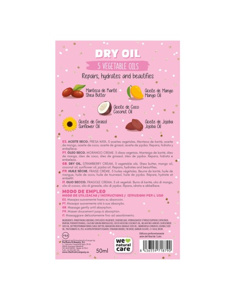 Aceite seco Fresa y Nata The Fruit Company con aceites vegetales y brillo sutil

