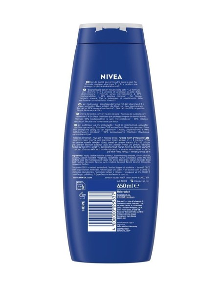 Gel de baño NIVEA Creme Care 650 ml ideal para cuidar e hidratar la piel en la ducha diaria.