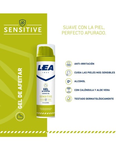 LEA Gel de Afeitar Sensitive 200 ml: afeitado suave para pieles sensibles.