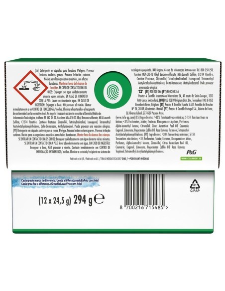 Detergente en cápsulas Ariel Platinum 12 lavados, eficaz y práctico.