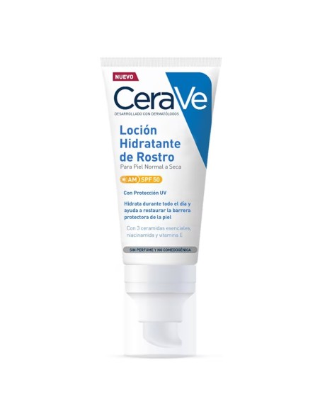 CeraVe Loción Hidratante Facial SPF50 para piel normal a seca en envase de 52 ml