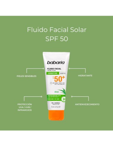 Fluido solar Babaria SPF50+ rostro piel sensible con aloe