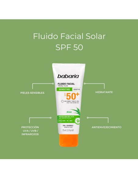 Fluido solar Babaria SPF50+ rostro piel sensible con aloe
