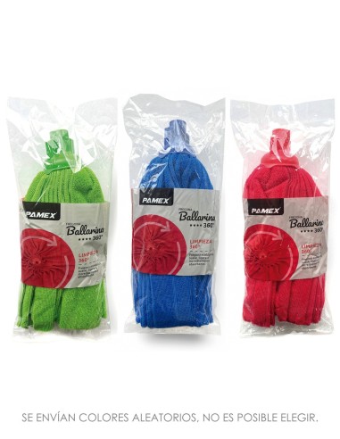 Fregona de microfibra Ballarina en rojo, azul o verde, perfecta para superficies amplias