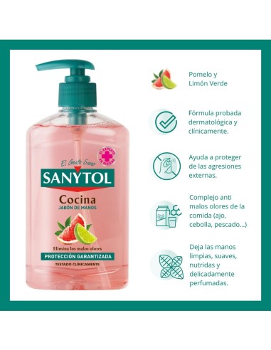 Sanytol Jabón Cocina elimina olores fuertes como ajo y pescado