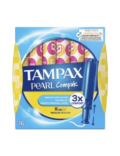Tampax Compak Pearl Regular con aplicador cómodo, caja de 16 unidades