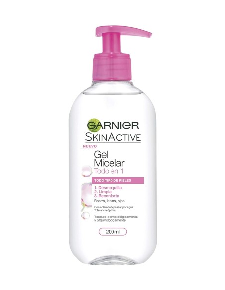 Garnier Gel Micelar Todo en 1 200 ml, limpia y desmaquilla rostro, ojos y labios