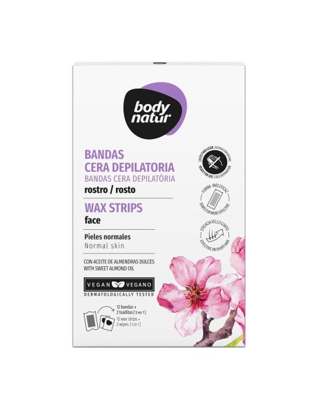 Bandas Faciales Body Natur 12 uds para pieles normales con aceite de almendras