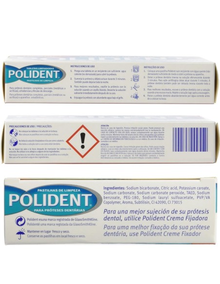 Pastillas Polident limpieza rápida y eficaz de dentaduras con oxígeno activo