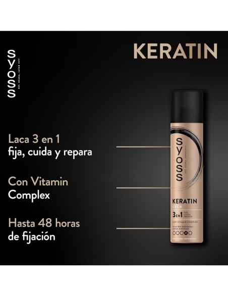 Syoss Keratin 400 ml fijación nivel 4 con efecto natural y sin residuos visibles

