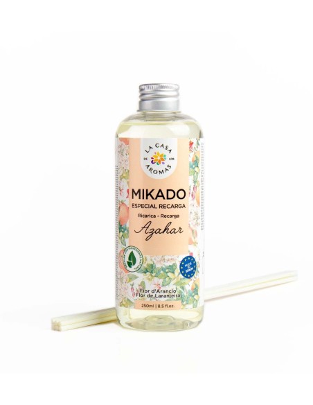 Reposición Mikado Azahar 250 ml con varillas incluidas para ambientar espacios con aroma floral cítrico