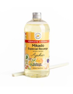 Recarga Mikado Azahar La Casa de los Aromas de 500 ml con varillas junto a la botella