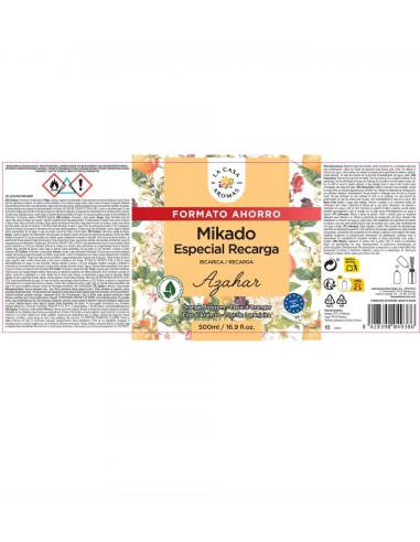 Recambio ambientador Mikado Azahar 500?ml con fragancia fresca, floral y de larga duración
