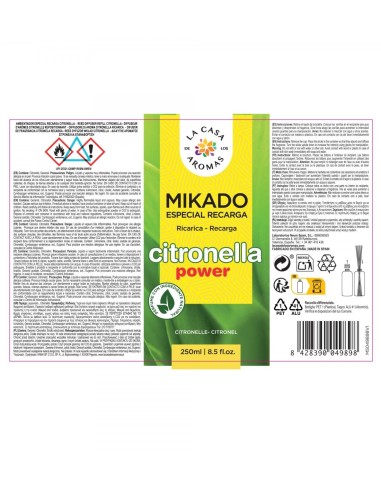 Repuesto mikado citronela, ambientador cítrico y duradero para el hogar