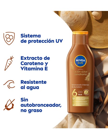 Protector solar NIVEA Zanahoria SPF6 200 ml con efecto hidratante y bronceador