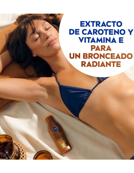 Leche solar NIVEA con extracto de zanahoria y SPF6, ideal para pieles bronceadas