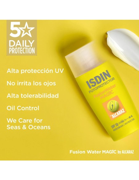 Protector solar ISDIN Fusion Water Alcaraz 50 ml con acabado seco y sin brillos