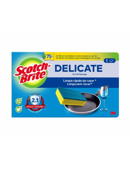 Estropajo Scotch Brite con esponja azul no raya para limpieza segura