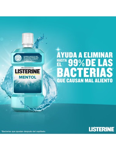 Listerine Mentol 500 ml, enjuague bucal que combate bacterias y refresca