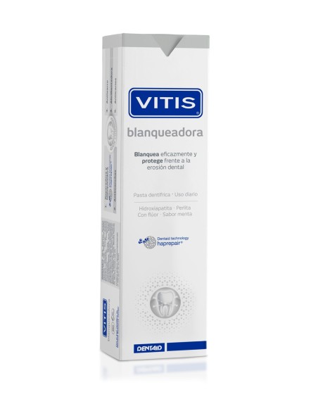 VITIS Pasta Dentífrica Blanqueadora 100 ml con flúor y nanopartículas para proteger el esmalte y eliminar manchas.