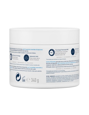 Crema corporal y facial CeraVe 340 ml: ideal para piel seca o atópica, rica, no grasa y de rápida absorción.