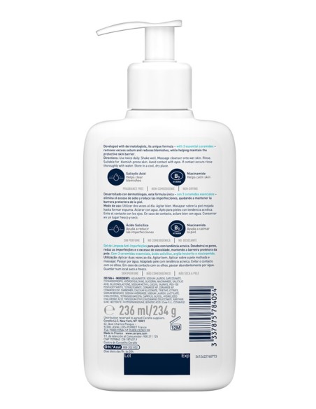 Limpiador CeraVe Piel Acneica, 236 ml