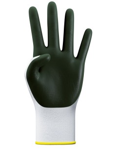 Guante de soporte nitrilo verde talla 08, ajuste ergonómico y protección profesional en uso intensivo.