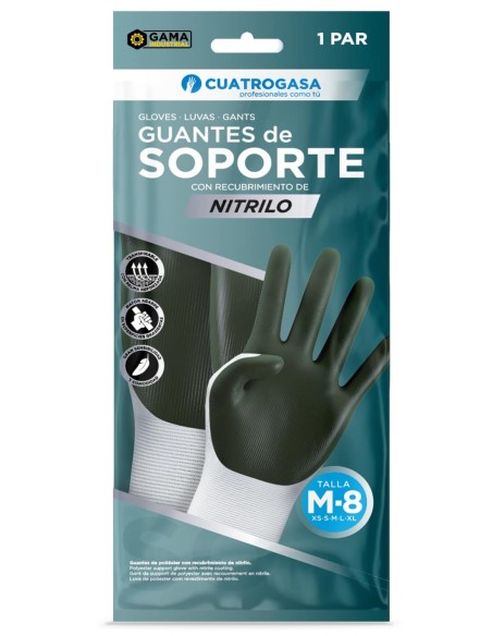 Guante nitrilo verde soporte talla mediana, ideal para industria, mantenimiento o mecánica.