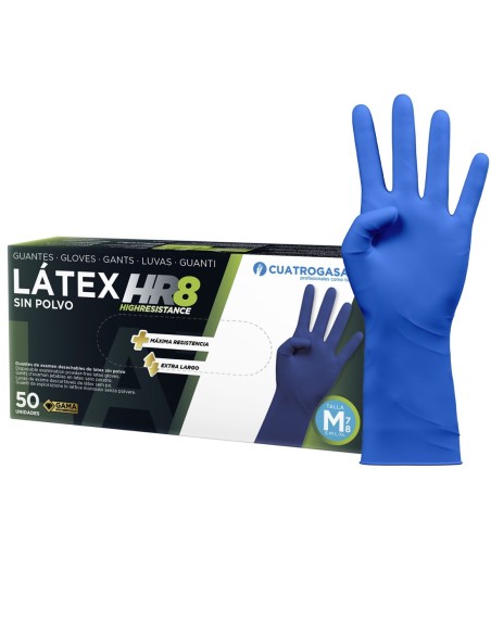 Guantes látex reforzado azul sin polvo talla mediana, caja 50 unidades desechables para protección profesional