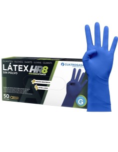 Guantes látex reforzado azul sin polvo talla grande, caja 50 unidades desechables para protección profesional