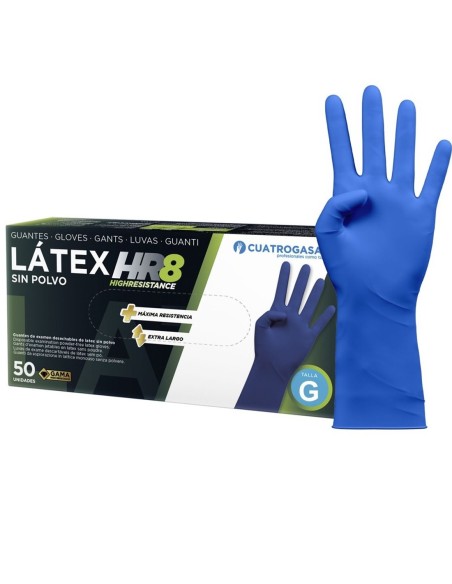 Guantes látex reforzado azul sin polvo talla grande, caja 50 unidades desechables para protección profesional