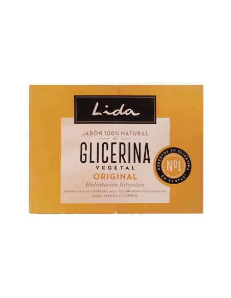 Lida Jabón de manos en pastilla con glicerina vegetal, pack 2x100 g para piel suave