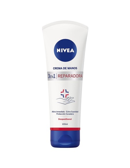 Nivea Crema de Manos Reparadora 3 en 1 100 ml, hidratación y protección para piel seca
