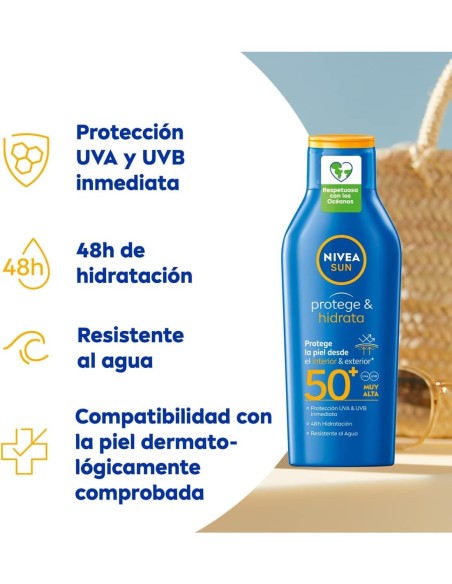 Crema solar NIVEA hidratante FPS50+ en envase de 400 ml para cuerpo y rostro