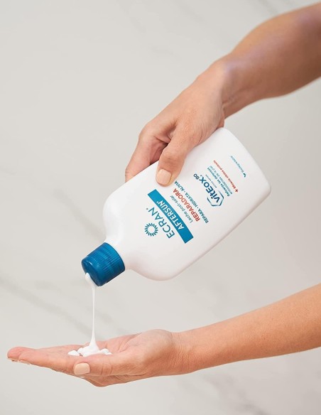 Leche reparadora Ecran After Sun 400ml, fórmula biodegradable y vegana.
