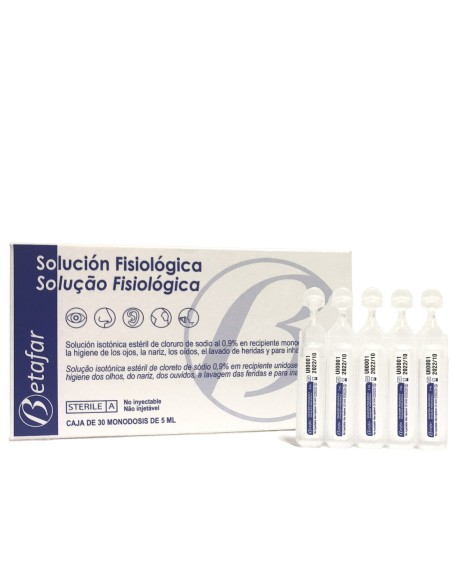 Caja de suero fisiológico Betafar para higiene y lavado de heridas.